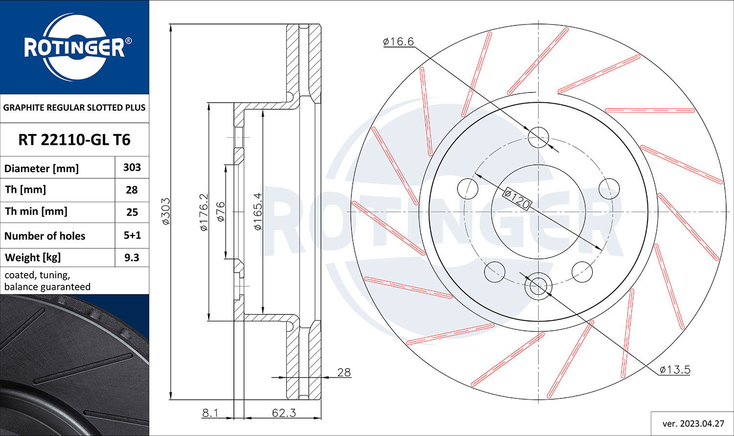 ROTINGER Féktárcsa, mind RT22110-GLT6_ROT